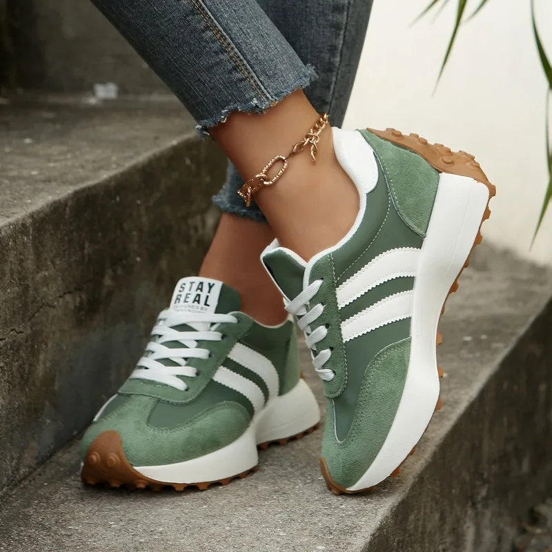 2026 New Trendy Color Block Women's Casual Shoes Autumn Fashion Lace-up Sneakers Outdoor Thick-Soled Sneakers Zapatos De Mujer