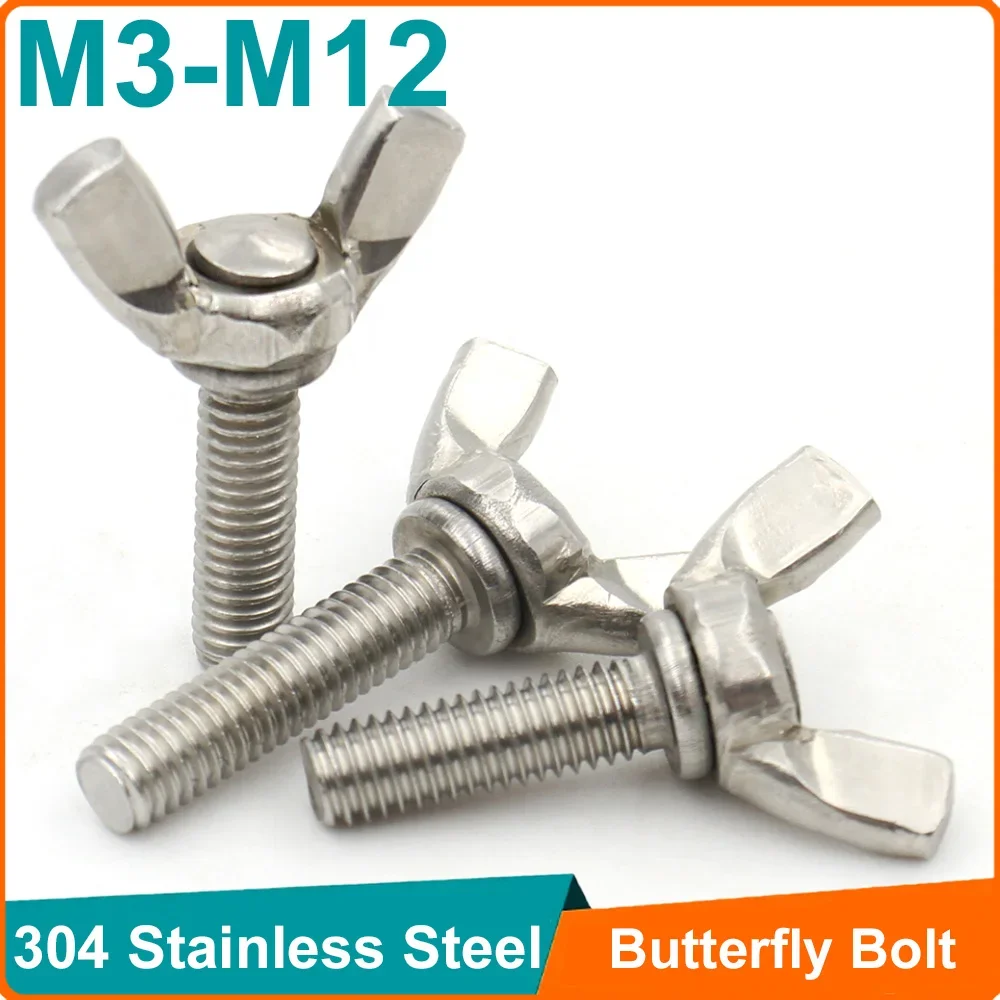 1/ 2/ 5pcs A2-70 304 Stainless Steel M3 M4 M5 M6 M8 M10 M12 Wing Screw Butterfly Bolt Thumb Screws With Wing Nuts