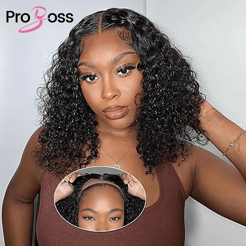 

Proboss Curly Bob Wigs Human Hair Lace Front Wig Glueless Wigs Wear And Go Water Wave Wig Transparent Lace Closure Wig For Women