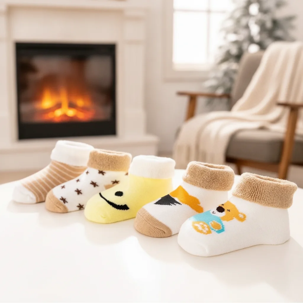 5 Pairs Baby Short Socks Cotton Newborn Sock Non-Skid Design Floor Stocking Breathable Polka Dot Stars Winter Sock 0-3 Years Old