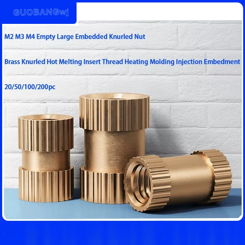 

M2 M3 M4 Empty large embedded knurled nut Brass Knurled Hot Melting Insert Thread Heating Molding Injection Embedment 20/50pc