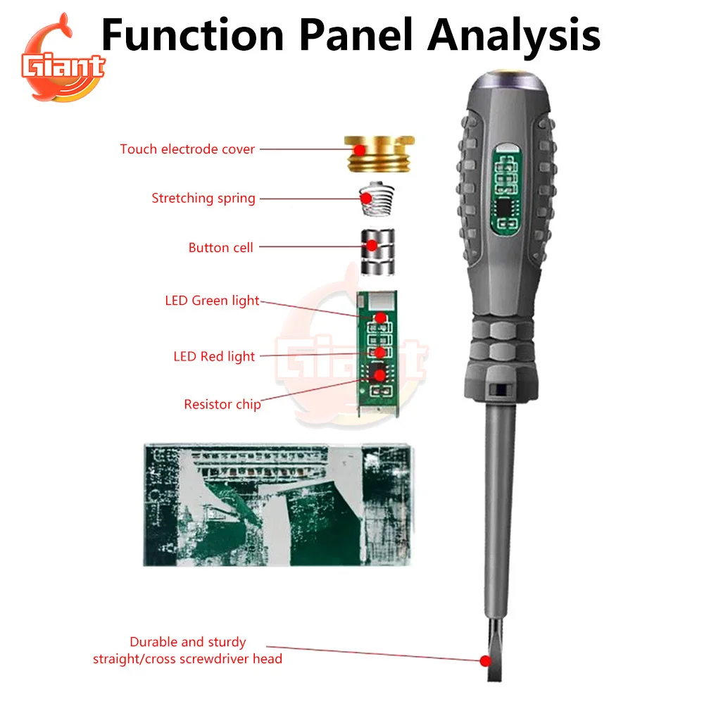 Imagem -05 - Caneta Testadora de Tensão para Eletricistas Indução Power Detector Chave de Fenda Indicador Vermelho e Verde ac e dc 12220v