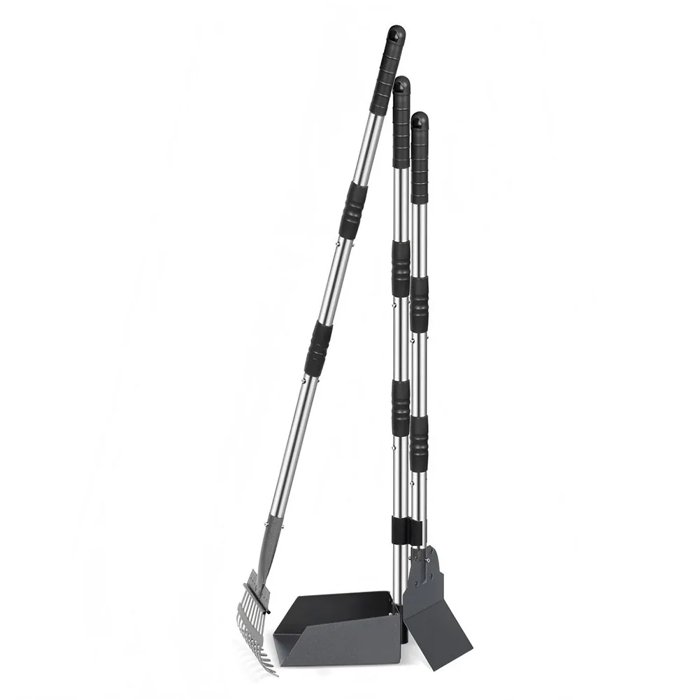 

Grey Dog Pooper Scooper Space Saving Scooper Kit Dog Pooper Scooper Rustproof Metal Construction Detachable 3-section Handle