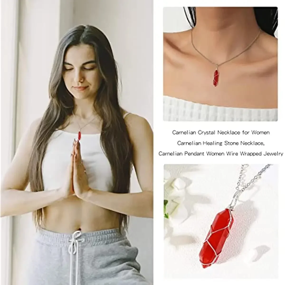 Collar de cristal de cornalina para mujer, Colgante de Piedra curativa, alambre envuelto, regalo de joyería