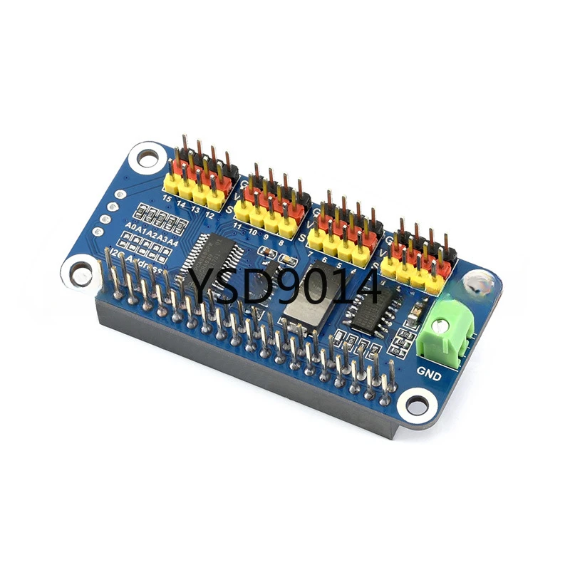 Servo Driver Board 16-way 12-bit resolution (4096 levels) I2C interface, straight pin version