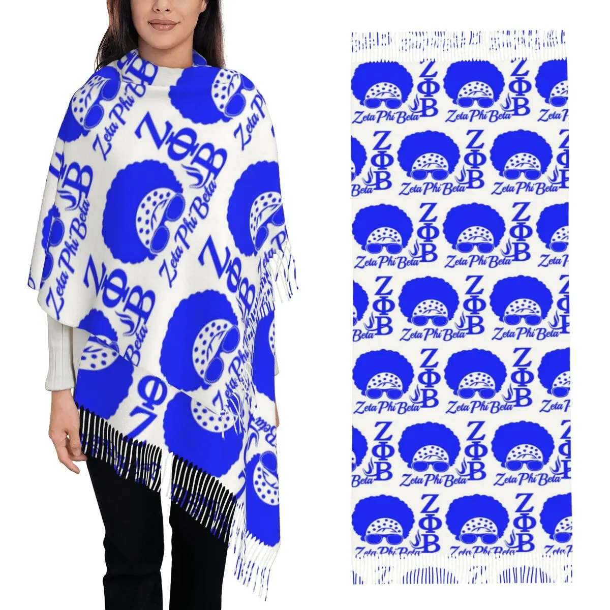 

Большой Zeta Phi Beta Sorority Logo, греческая буква 1920, шарф с кисточками, женские теплые шали и накидки, длинная осенне-зимняя шаль, накидка