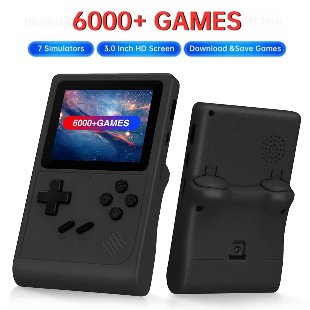 GB300 وحدة تحكم ألعاب محمولة باليد شاشة 3.0 بوصة ريترو وحدة تحكم ألعاب فيديو صغيرة مدمجة 8G 6000 + ألعاب تدعم مخرج AV