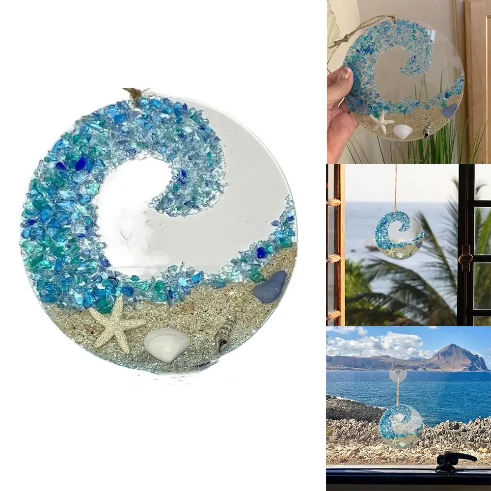 Round Sun Catcher Memorial Crafts Gift Shell Acrylic Sea Glass Sun Catcher Conch Starfish Couple Crashing Wave Pendant