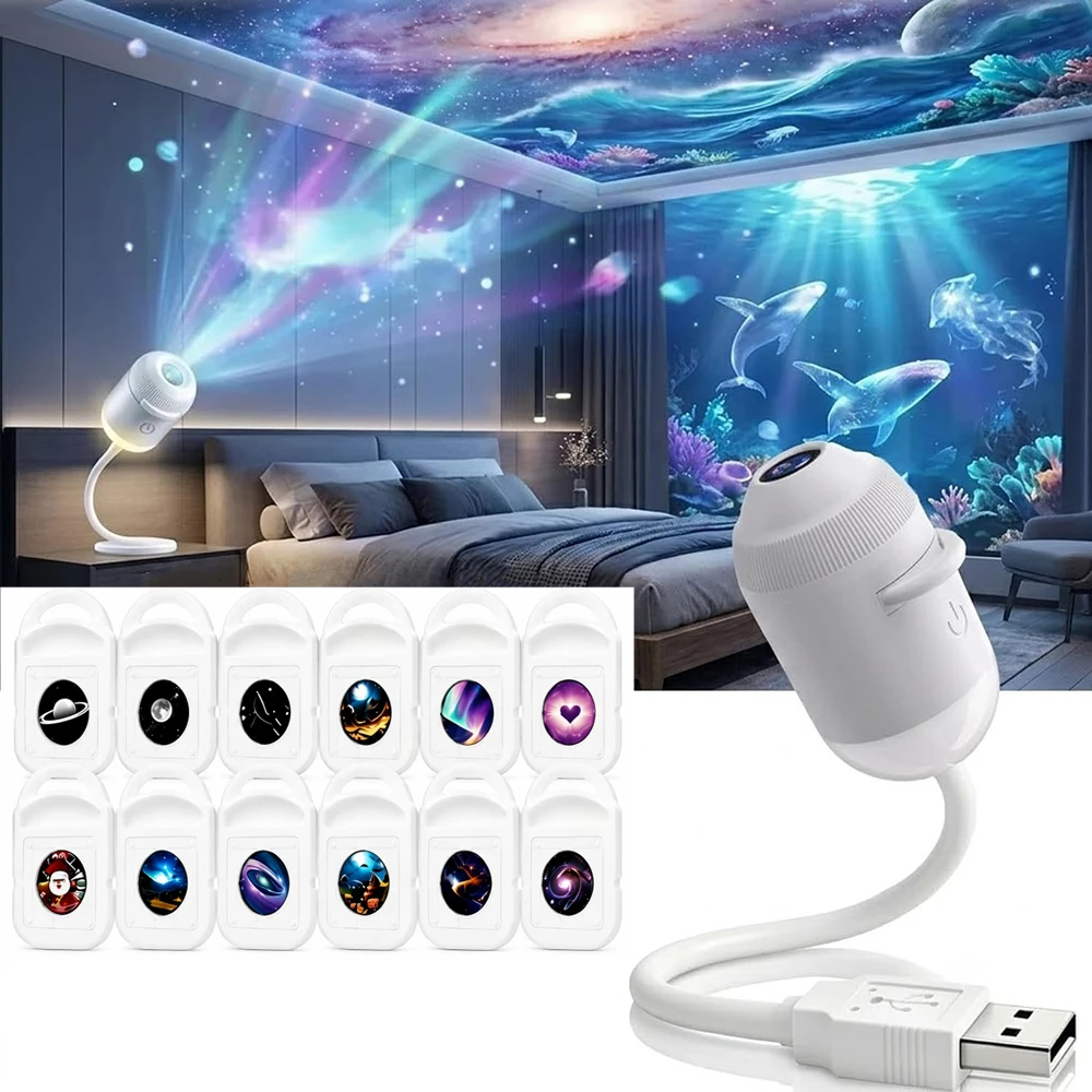 HD Holografisch Nachtlampje 2-in-1 Galaxy Sterrenprojector met Oogbescherming, USB-aangedreven voor Slaapkamer en Auto, Perfect voor Kerstmis