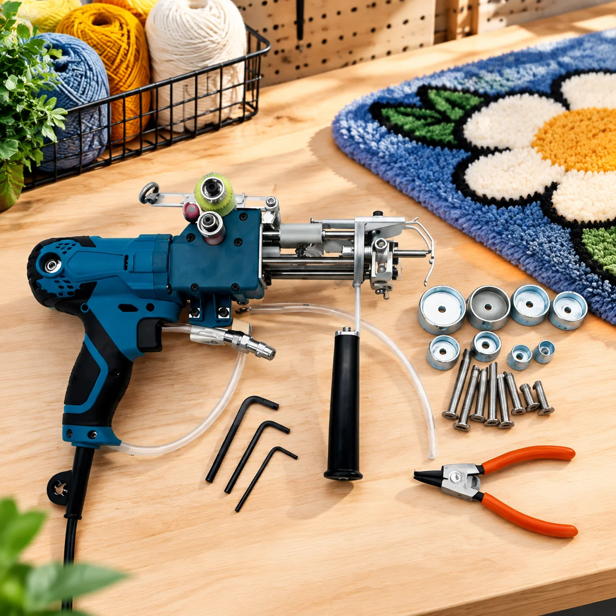 AK-III Pneumatic Tufting Gun 2-in-1 Cut & Loop Pile 20-60mm 9 Needles Carpet Rug Making Machine Semi-Professional Air Power Tool