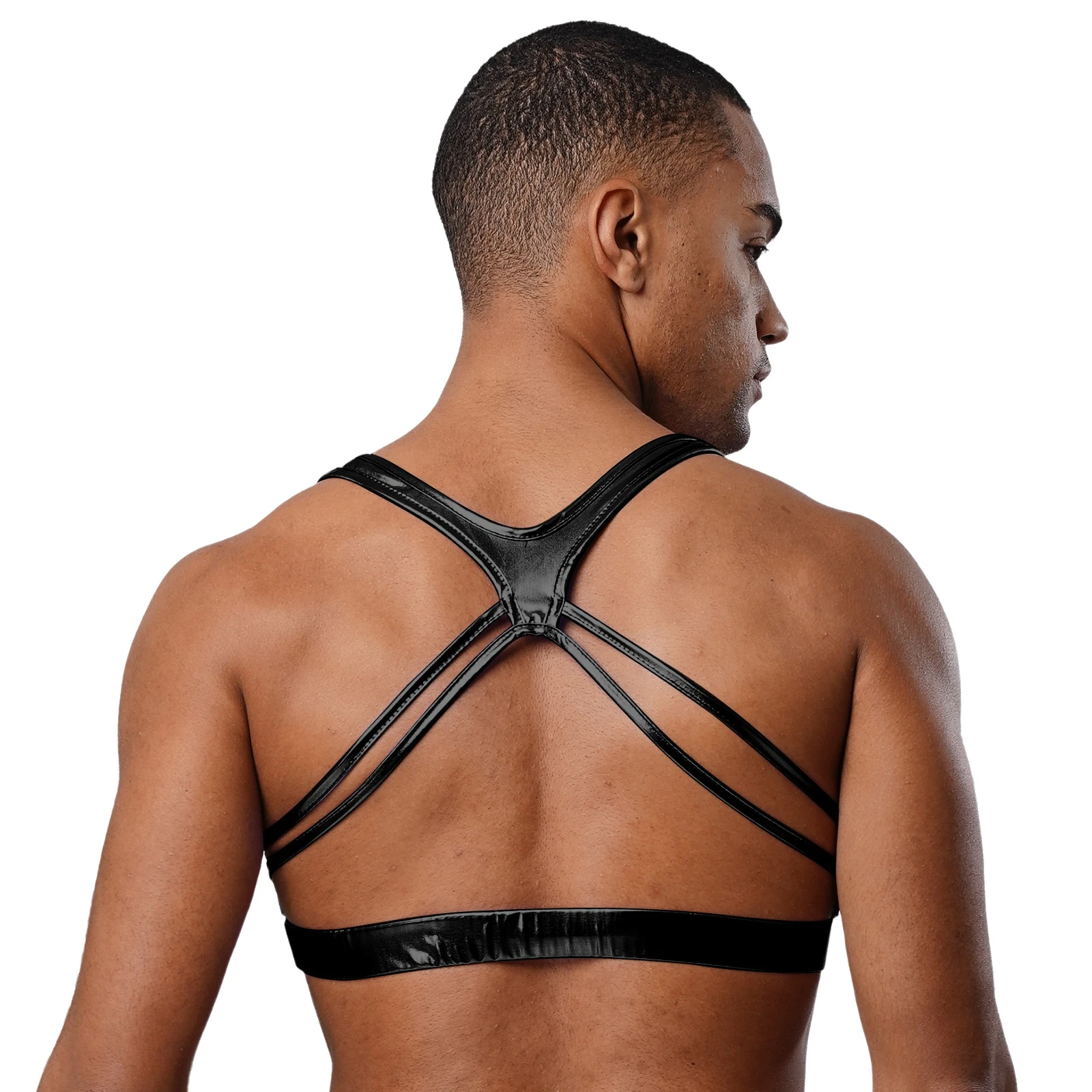 大人用 メンズ メタリック シャイニー クロップトップ ロースクープネック ノースリーブ コルセット スリムフィット レイブ キャミソールトップ クラブナイト ポールダンス用