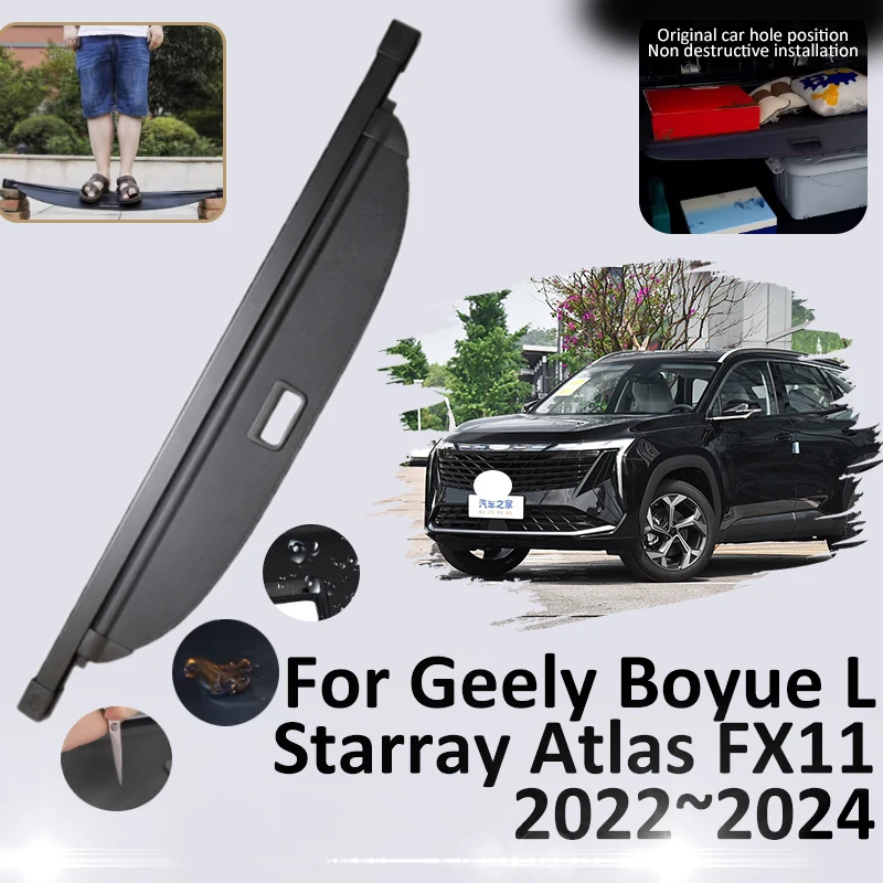 For Geely Boyue L Starray Atlas FX11 2022 2023 2024 Car Trunk Curtain Cargo Cover Luggage Storage Partition Anti-peep Accessorie