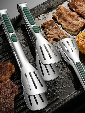 1pc Non Slip Stainless Steel Food Tongs Meat Salad Bread Clip Barbecue Grill Buffet Clamp Cooking Tools Kitchen Accessories