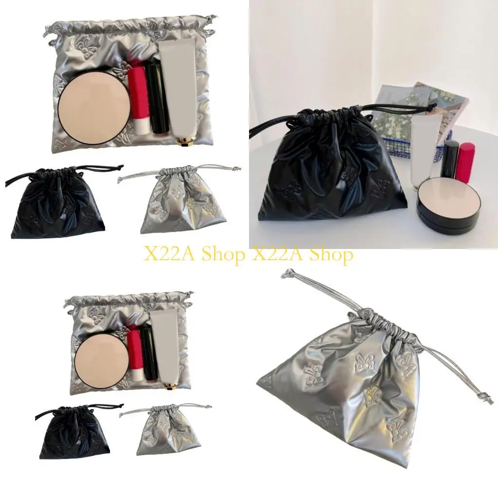 

Unique Stylish PU Leather Drawstring Purse Versatile Large Drawstring for Cosmetics and Jewelry with Bowknot Pattern