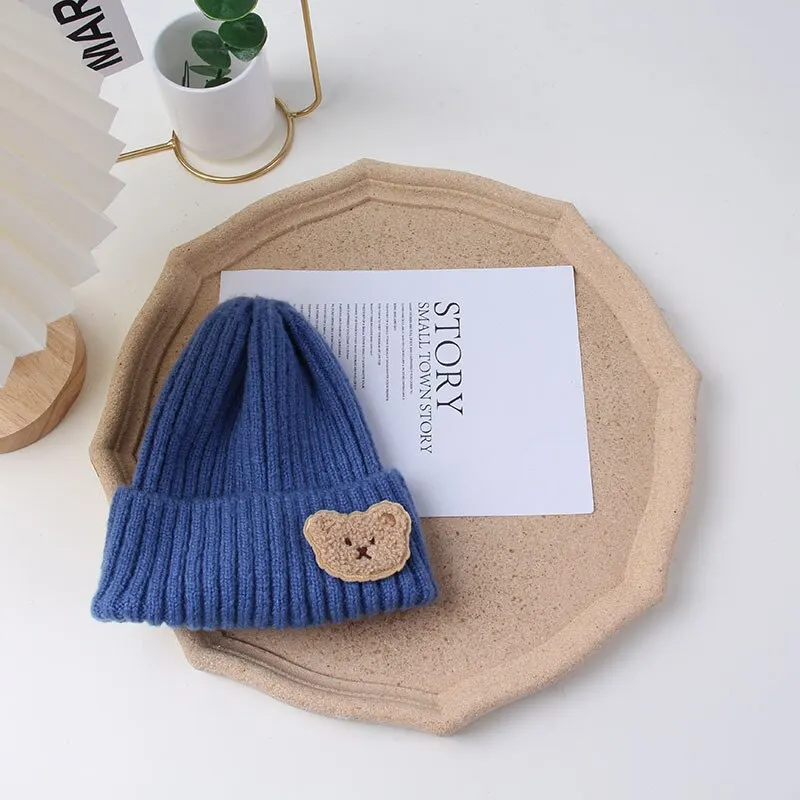 Cute Bear Baby Knit Hat Solid Color Soft Comfortable Toddler Beanies for Boy Girl Cartoon Autumn Winter Warm Kids Knitted Hat