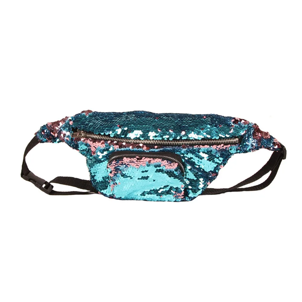 

Sequins Waist Bag Lake Blue Pink Multifunctional Makeup Fanny Pack Casual Women Waist Bag for Phone Wallet Gift