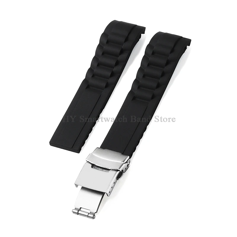 Curved End Silicone Watch Strap 20mm 22mm for Seiko for Rolex Wrist Band Folding Buckle Bracelet Replacement Men Sport Watchband