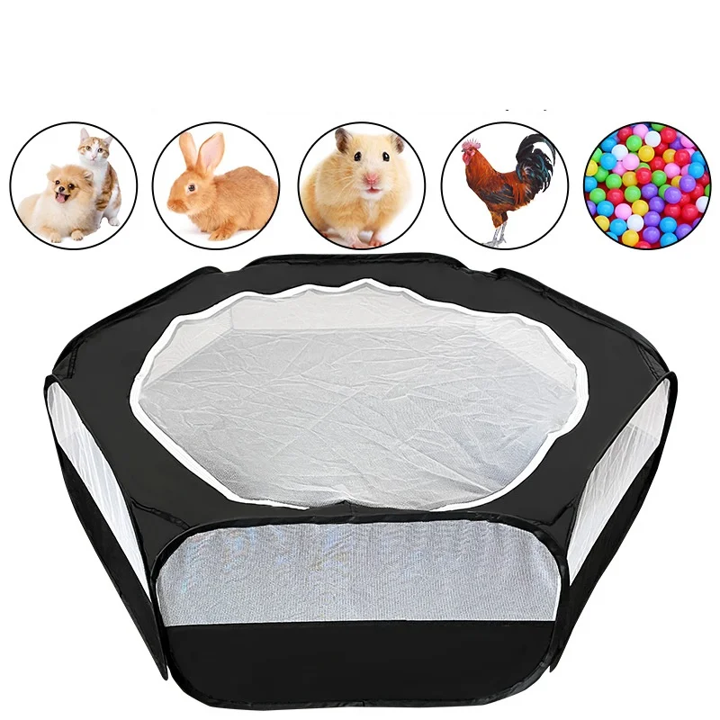 Tragbares, transparentes Haustier-Käfigzelt, Hunde- und Katzen-Laufstall, offener, faltbarer Zaun für kleine Haustiere - Hamster, Kaninchen, Meerschweinchen – Detail 2