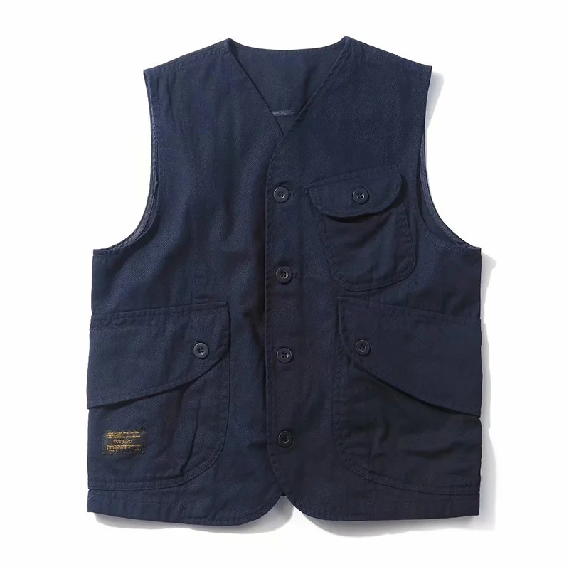 Men Vests Men\'s Summer Sleeveless Multi-pocket Vintage Casual Wear Cotton Short Safari Style Coat Waistcoat Male