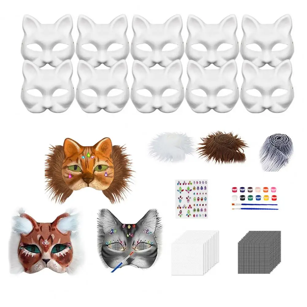 DIY Cats Foxes Mask With Furs Eye Meshes Sticker,Therians Dress Up Mask To Paint,Animal Mask Arts Craft Costume Party Cosplay