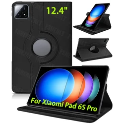 PU lederen tablethoes voor Xiaomi Pad 6S Pro 12,4 inch met 360 ° Rotatiestandaard Hoge kwaliteit beschermende hoes