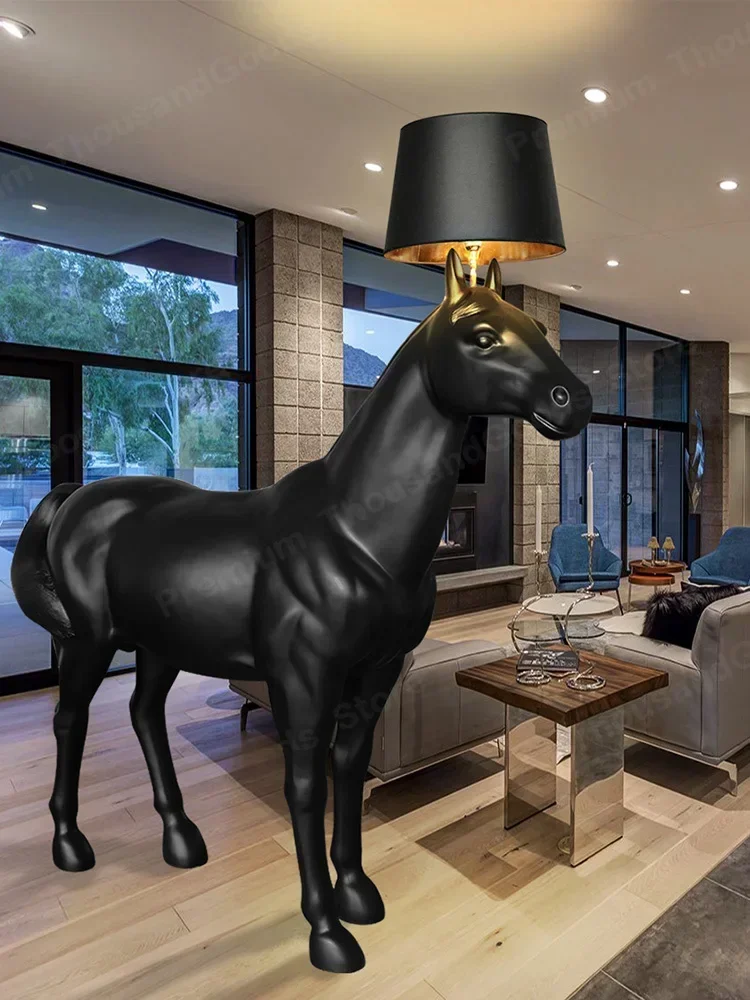 Nordic style large decorative sculpture horse floor lamp hotel living room office design sense light luxury high sense ornament