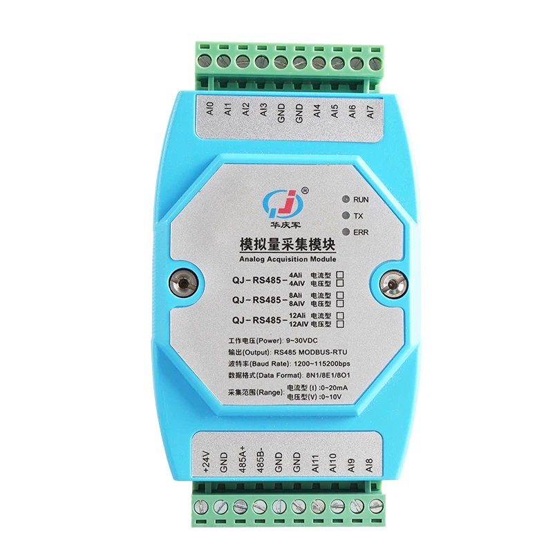 

Huaqingjun 4/8/12-Channel RS485 Modbus Analog Inputs Acquisition Module 0-5V 0-10V AI for Sensors