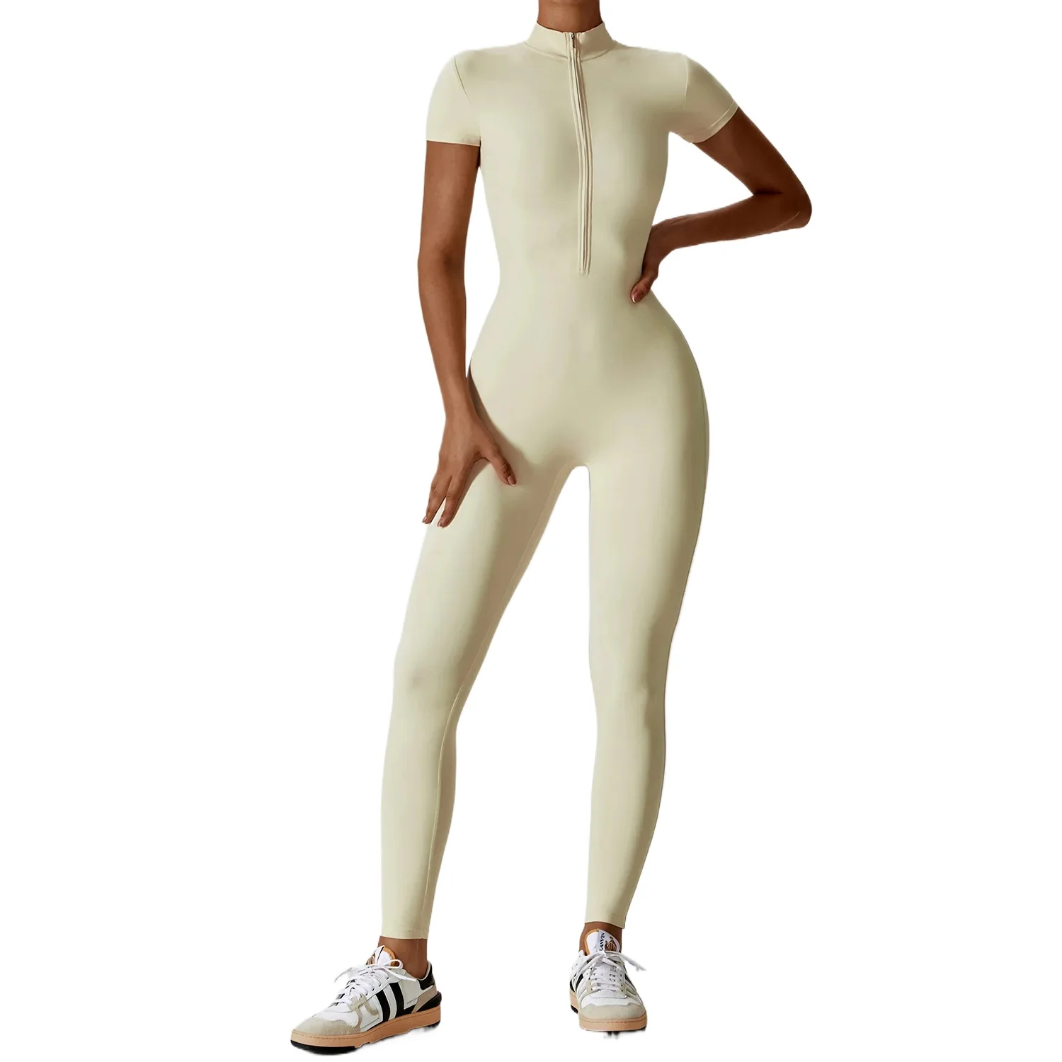 

Women's One-Piece Zipper Jumpsuits Short Sleeve Yoga Pants Set Gym Push Up Workout Clothes Fitness Bodysuit Sportswear Tracksuit