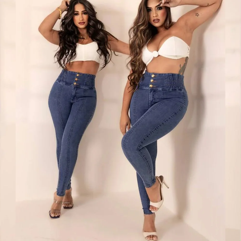 2023 New High Quality High Stretch Jeans Female Skinny High Waist Peach Hip Pencil Pants Europe and The United States Sexy Style