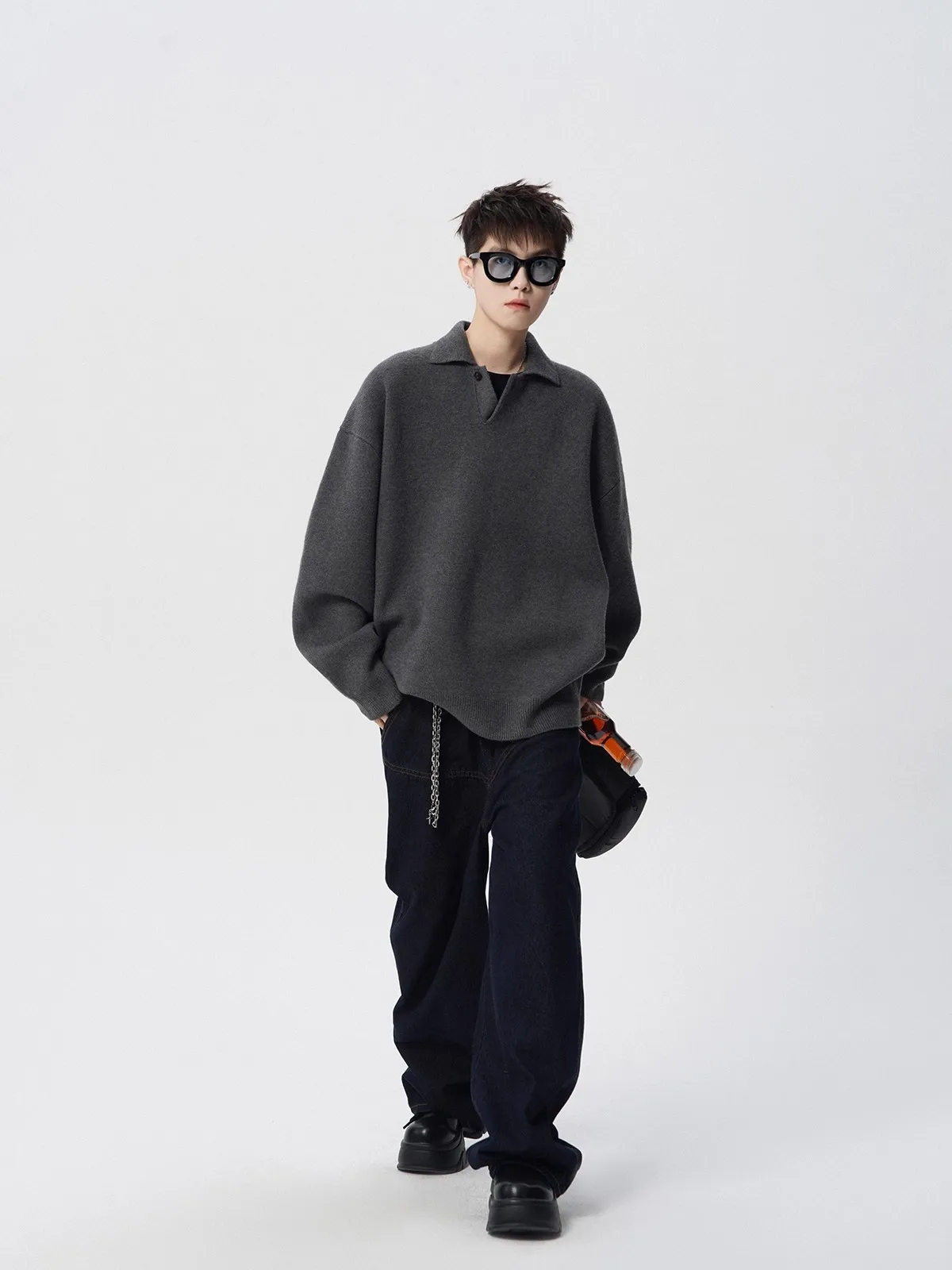 

Свободный мужской трикотаж с воротником, осенне-зимний повседневный универсальный удобный дышащий модный верхний свитер