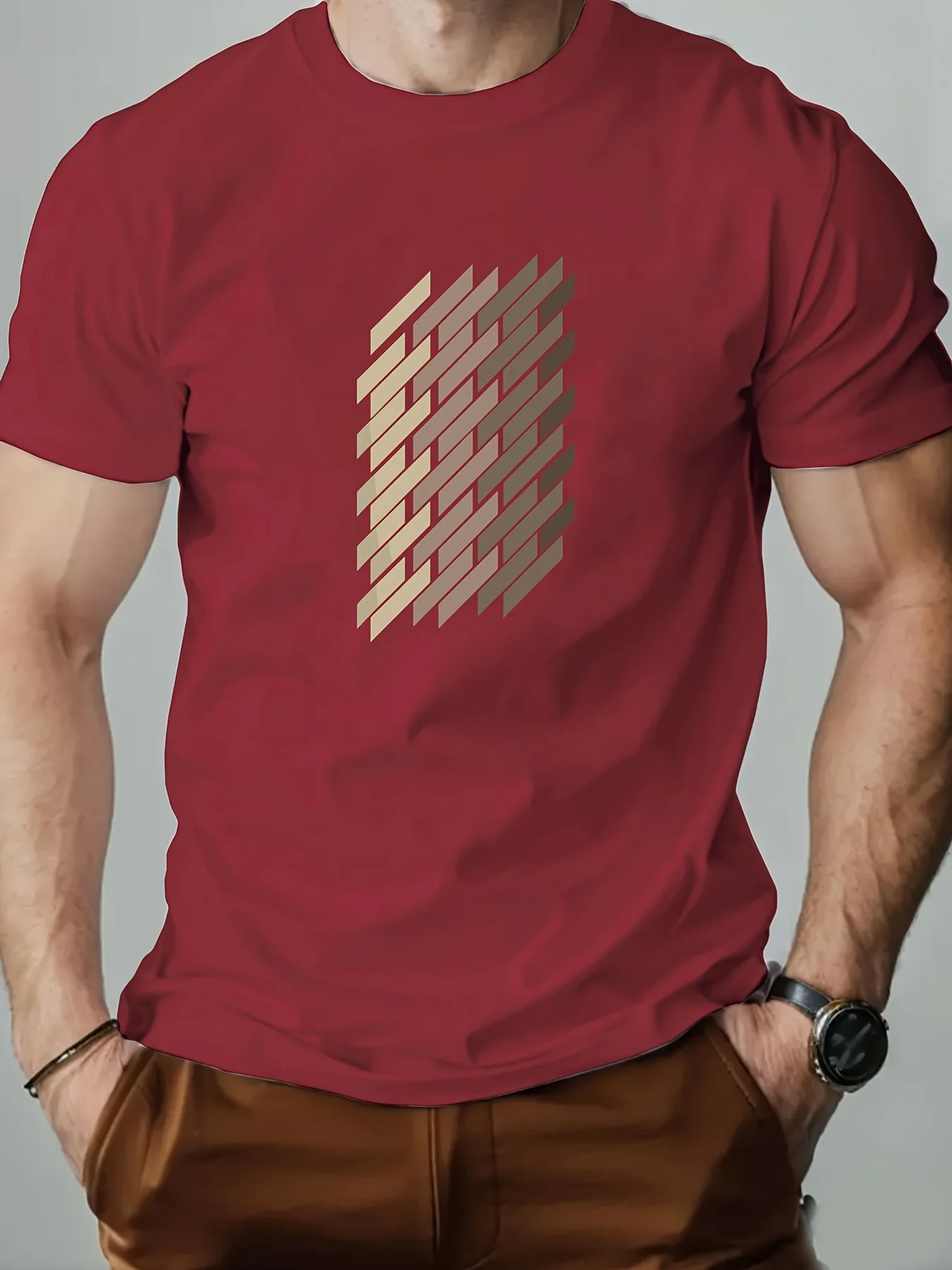 Men's Wall Pattern Summer Casual Round-neck Short Sleeve T-shirt - New Style for Men from Europe and America - Large Size