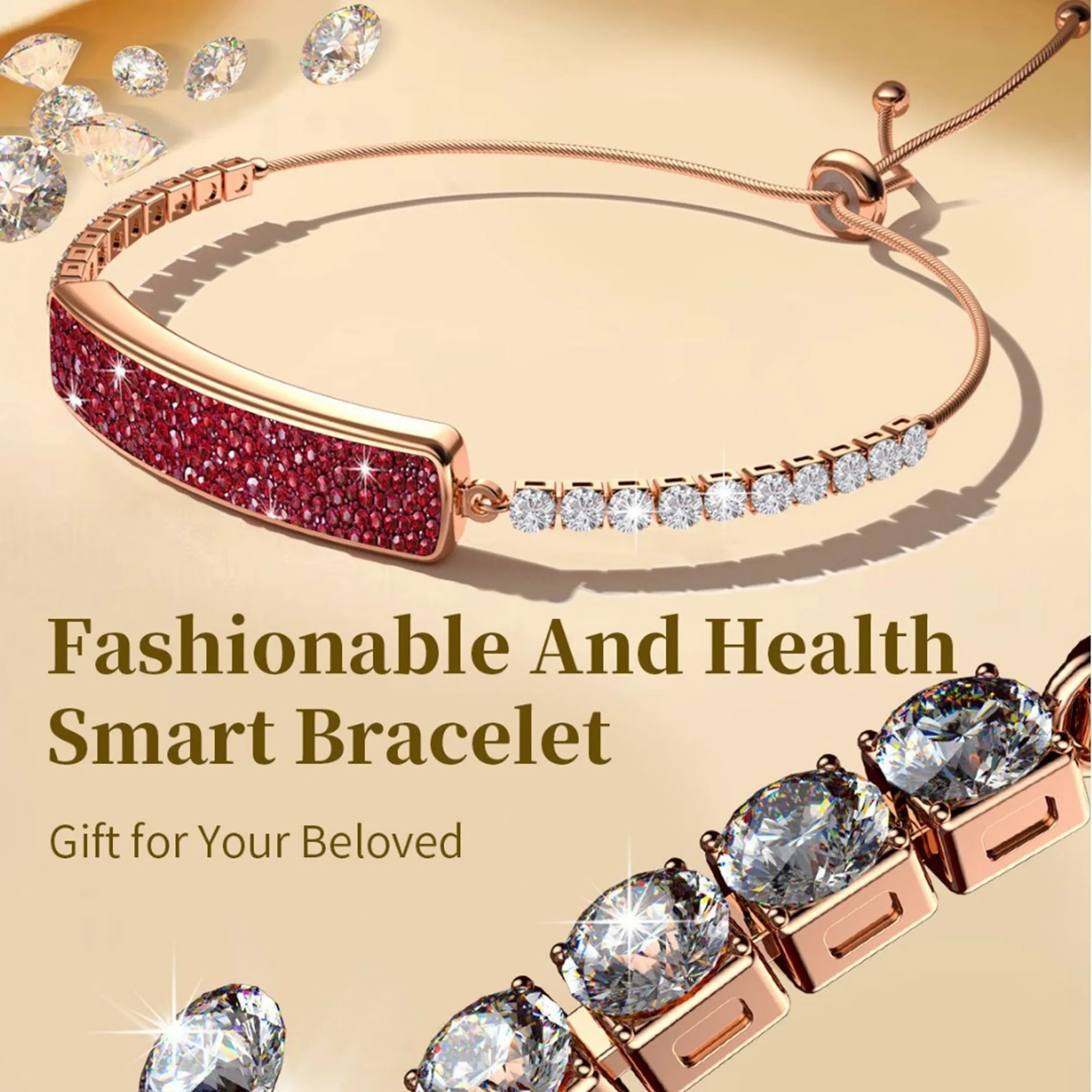 Fashion Diamond Smart Bracelet for Women Heart Rate Blood Oxygen Sleep Monitor Sports Health Waterproof Bluetooth Ms. Wristband