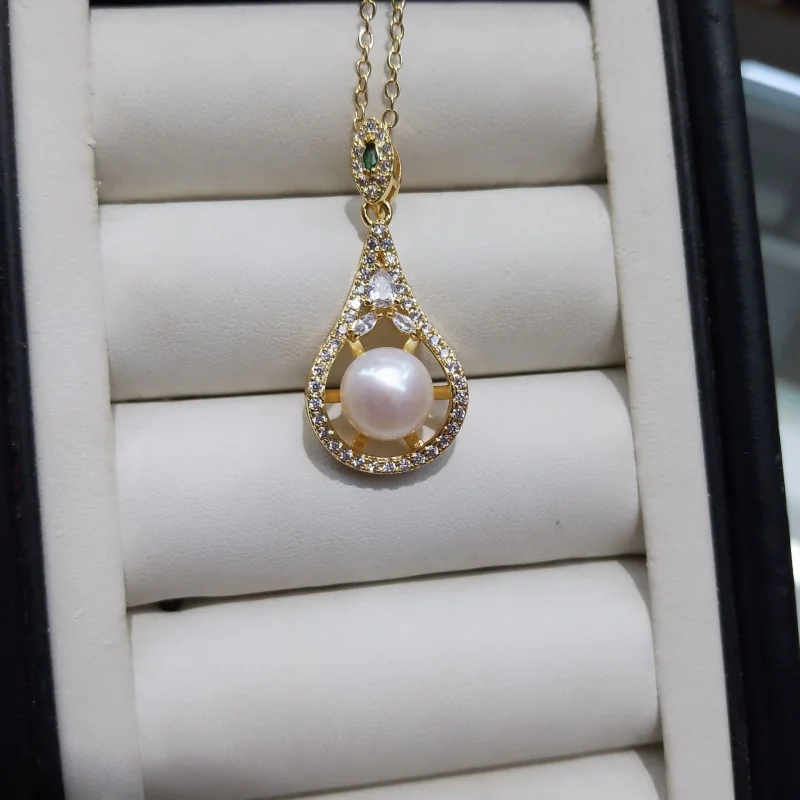 

Freshwater Pearl Pendant Perfect Round Slightly Blemished Skin Glossy Popular Jewelry Classical Water Drop 18k Gold Filled Full