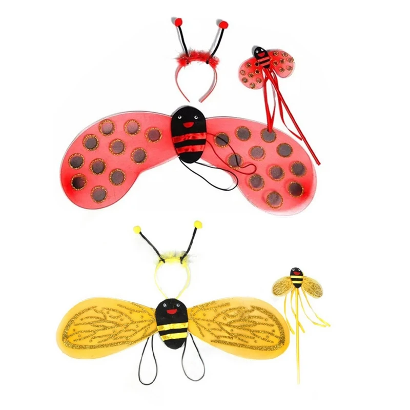 

Children Kids Costume Set ladybug Bee wings Wand Headband cosplay insect Performance props