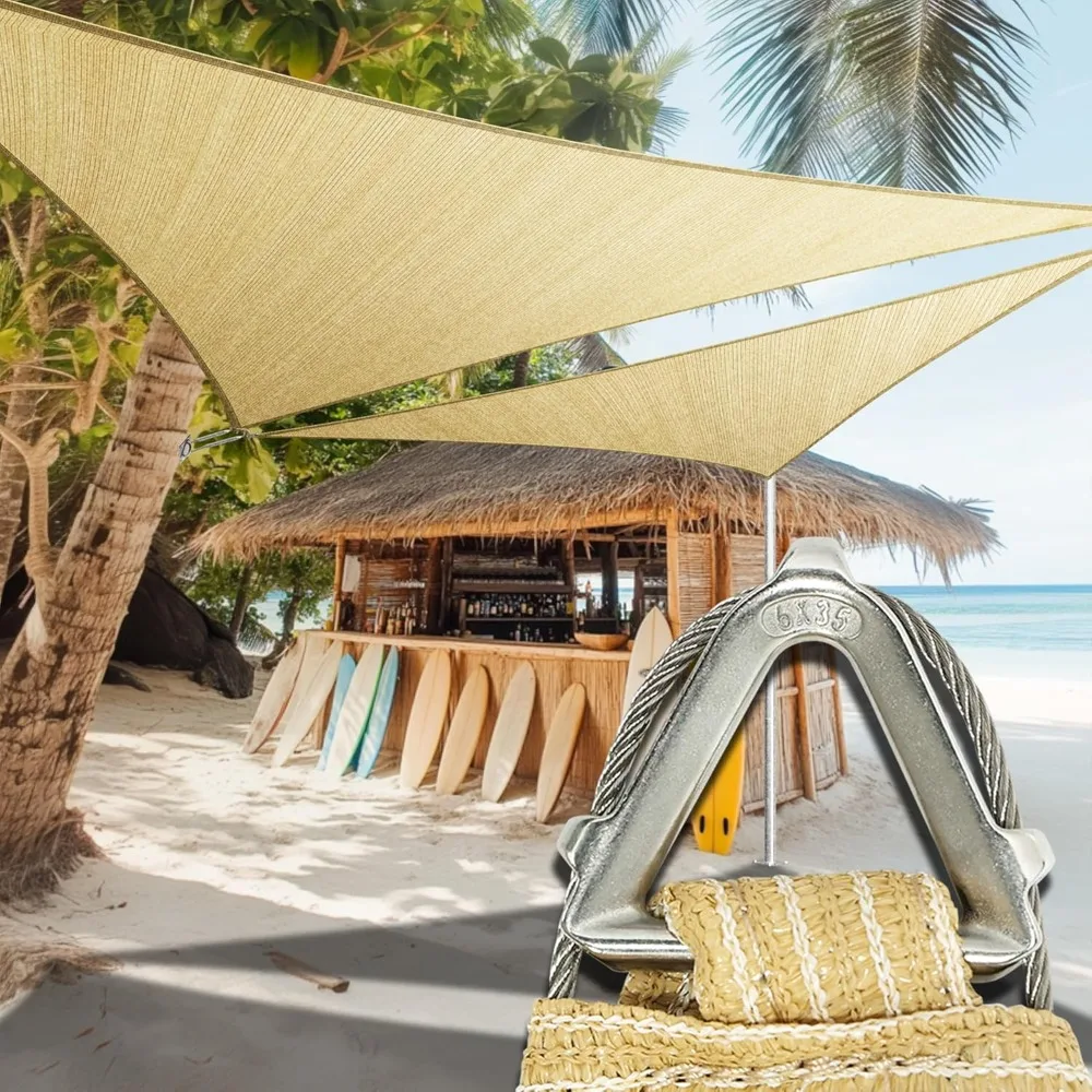 

Heavy Duty 16' x 16' x 16' Beige Sun Shade Triangle Pro Ring Shade Sail, 260 GSM Commercial Grade UPF50 Sunshade, Reinforced Co