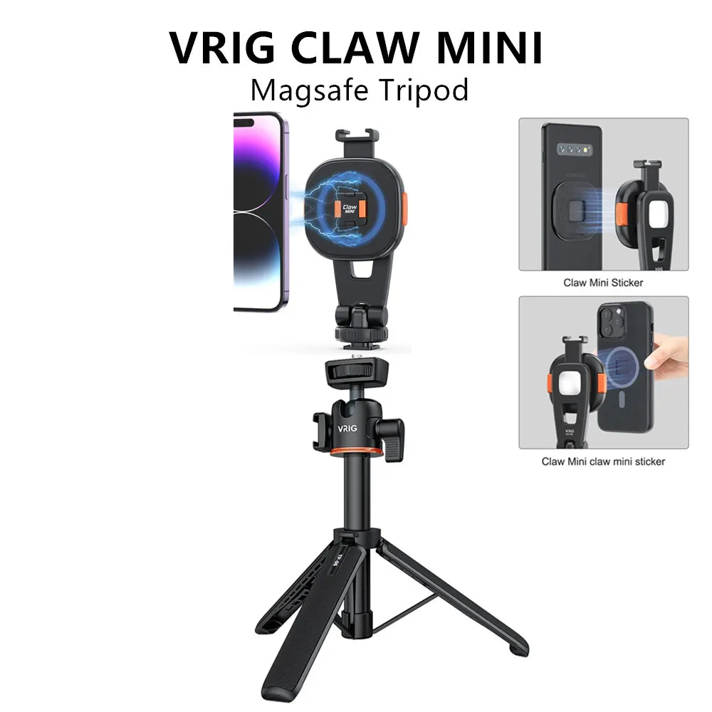 

VRIG Claw Mini Magnetic Tripod 21.6" Extendable Magnetic Selfie Stick Tripod Stand for MagSafe iPhone 15 14 13 12 & All Phones