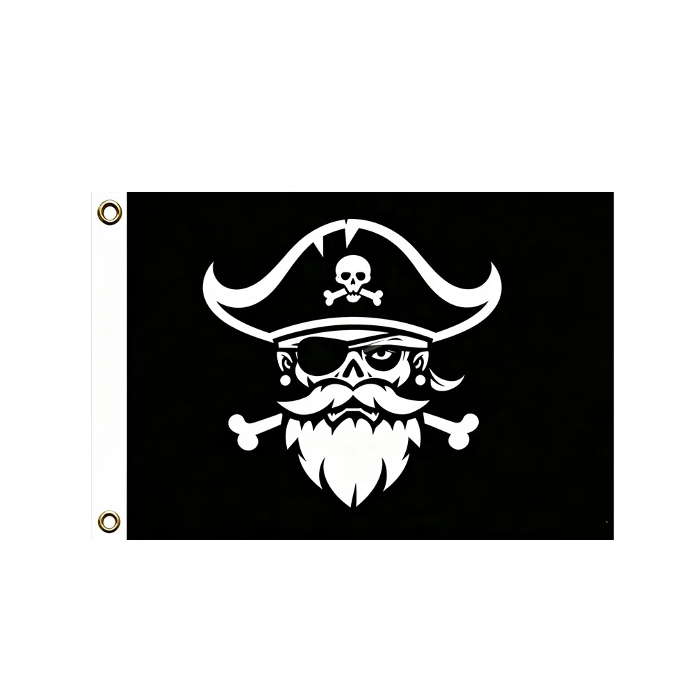 Pirate Captain Skull Beard Crossbones Flag Polyester Banner 2x3ft 3x5ft Retro Pirate Theme Club Home Party Wall Hanging Decor