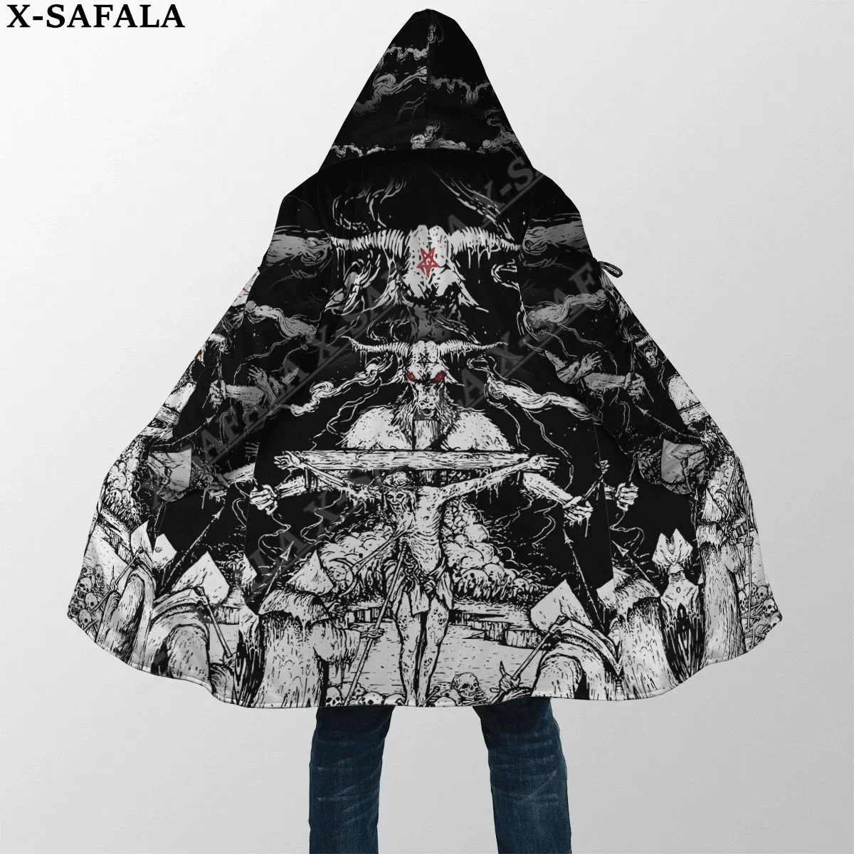 

Dark Art Skull Satanic Viking Overcoat Coat 3D Print Thick Warm Hooded Cloak Men Windproof Fleece Unisex Casual-4