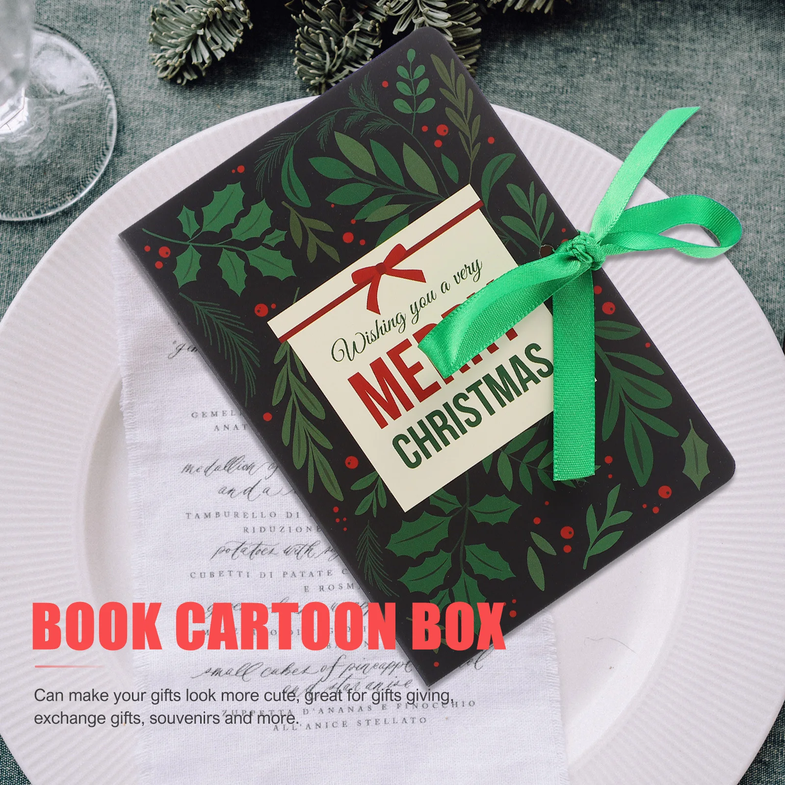 5 قطع من علب الحلوى الورقية على شكل كتاب، صناديق هدايا عيد الميلاد، حاويات علاج عيد الميلاد الإبداعية، صندوق على شكل كتاب، حاوية حلوى عيد الميلاد #2