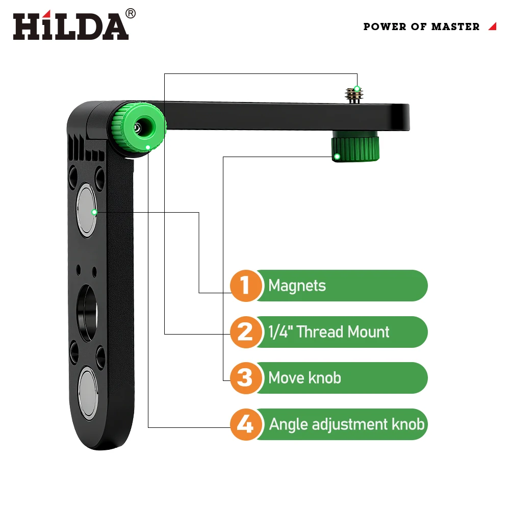 HILDA Mini Laser Level Wall Bracket Adjustable 180° For 1/4" Thread Laser Levels Support Wall Mounted Holder Strong Magnet