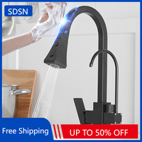 Square Touch on Filter Kitchen Faucets with Pull Down Hot Cold Kitchen Sink Mixer Tap 3 Ways Black Touch Pull Out Kitchen Faucet