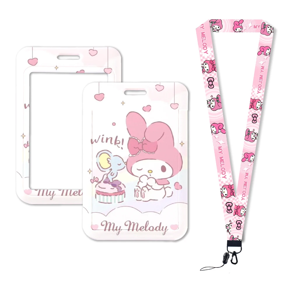 Новинка, набор карт Sanrio My Melody, милый мультяшный защитный брелок для идентификационной Карты, рабочая деталь, пластиковый брелок для ключей, подарки