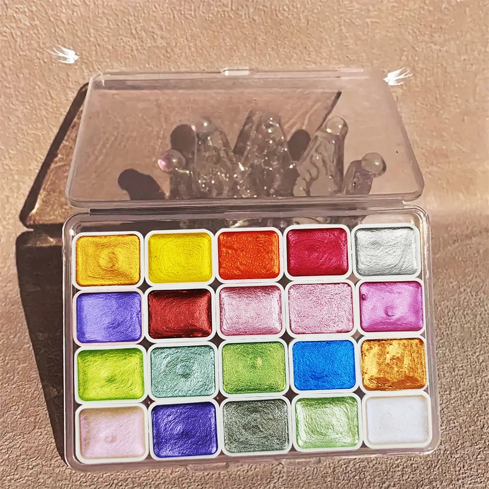 20 Farben perlmuttfarbene feste Aquarellfarbe, metallische Aquarellfarbe, glitzernde feste Aquarellfarbe, perlmuttartiges Wasser