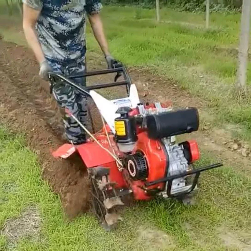 

Self-propelled new small-scale agricultural hand-supported four-wheel drive and diesel cultivated field plowing