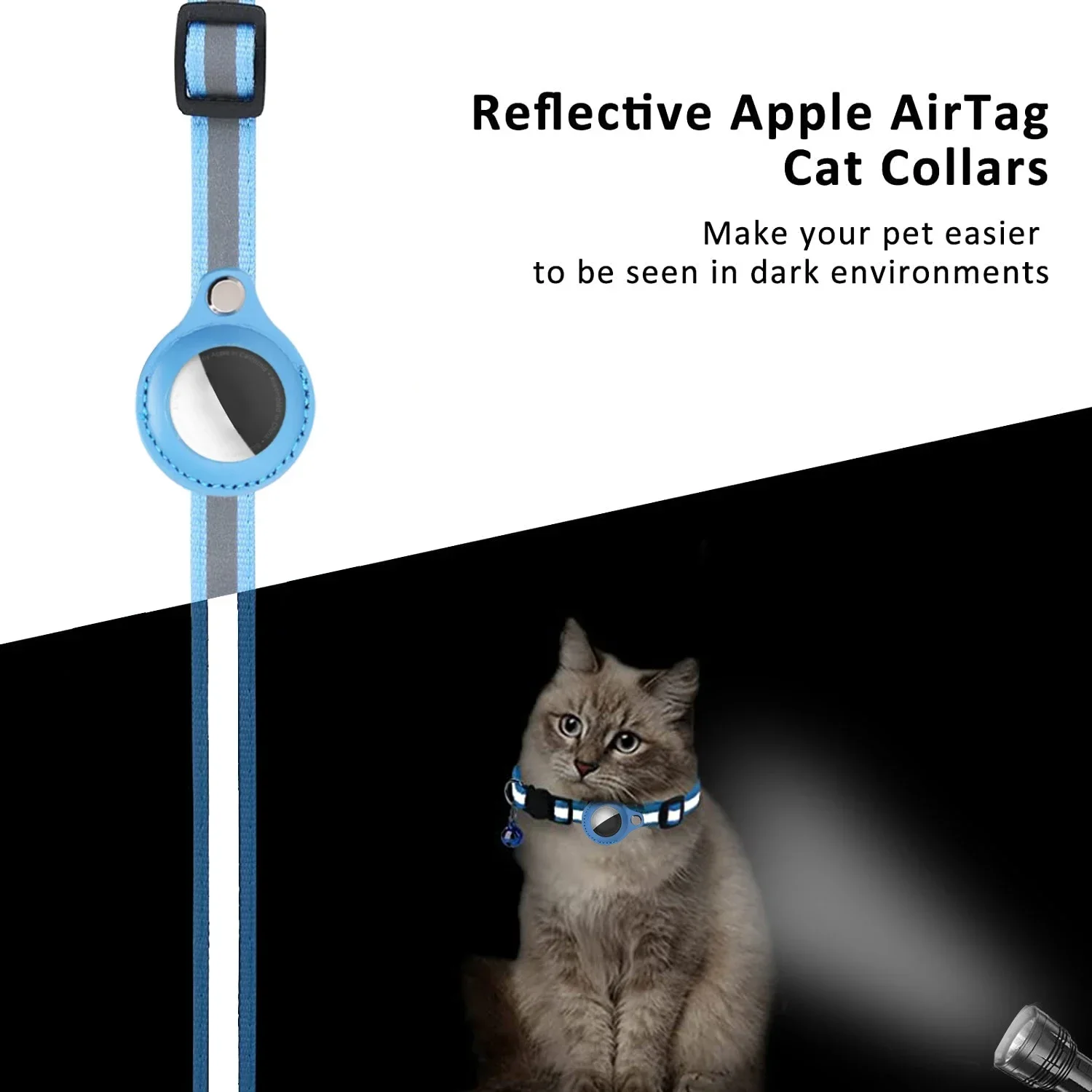 Anti-verlorenes Katzenhalsband für Airtag GPS Tracker Schutzhülle mit Glocke Reflektierende Katzen Halskette Kätzchen Zubehör Haustierprodukte