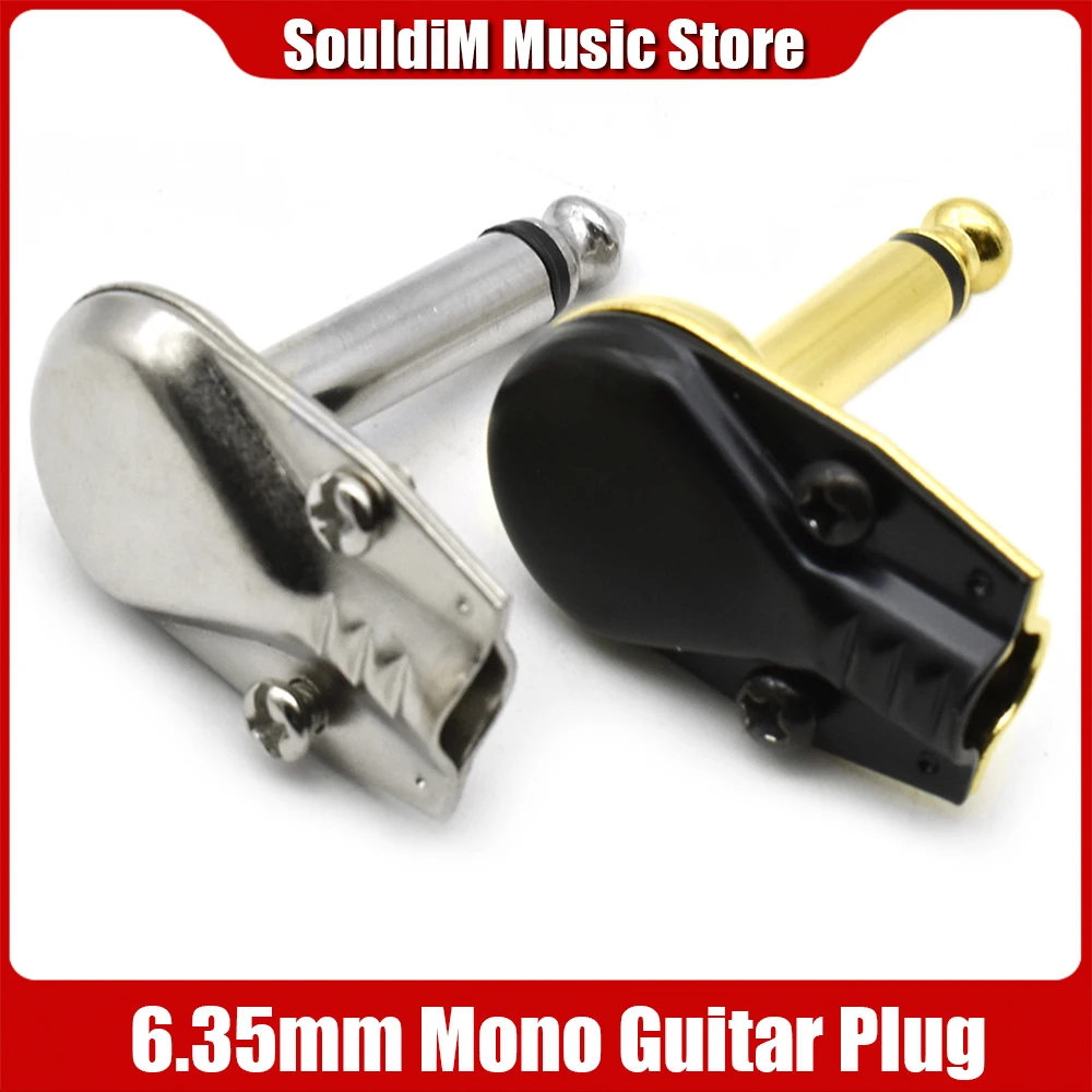 2pcs 90Degree Right Angle 6.35 mm Mono 2 Pole Jack Plug 6.35mm Guitar Audio Cable Phono Pancake 1/4 Inch Connector