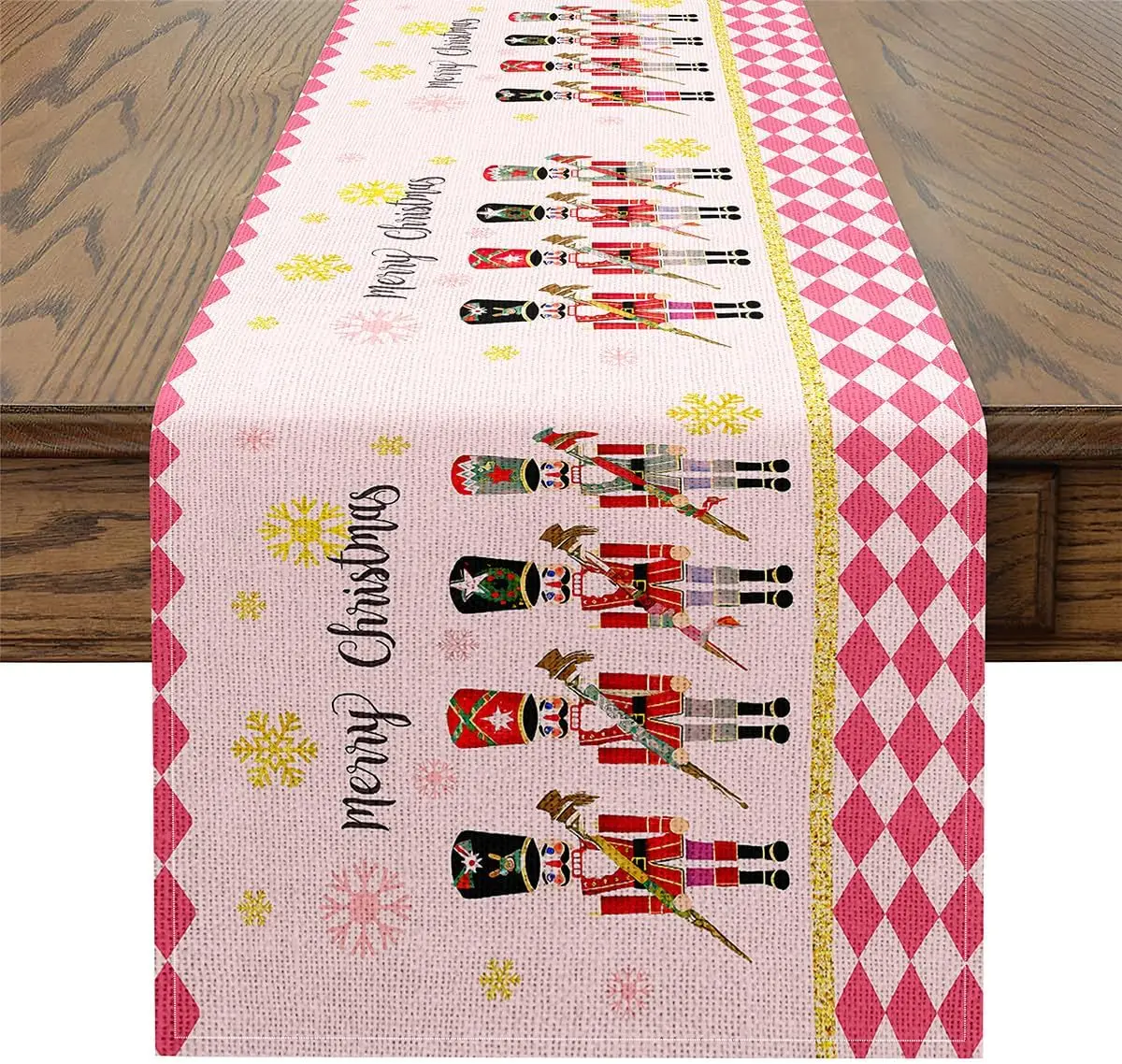 Christmas Nutcracker Snowflake Buffalo Check Table Runner Party Decor Winter Kitchen Dining Table Runner Christmas Decorations