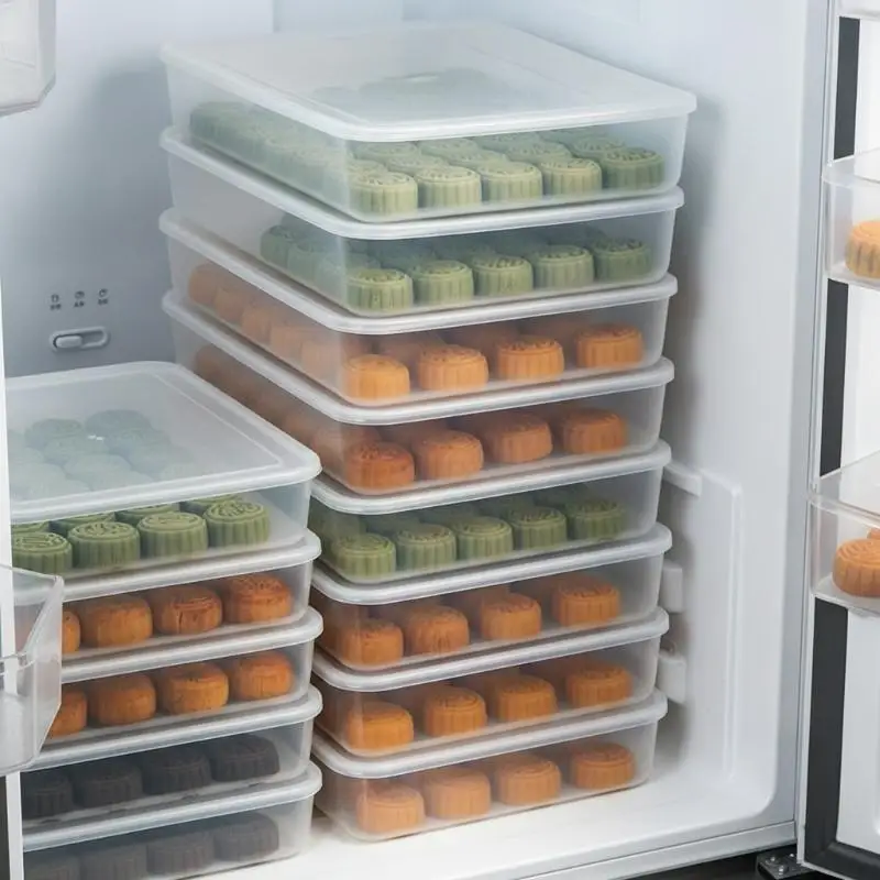 Plastic Multi Compartment Stackable Freezer Storage Containers For Homemade Lava Mooncake Pastry Food