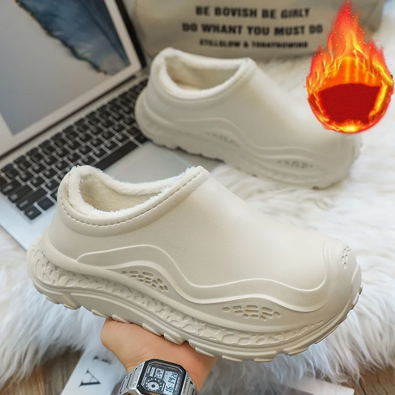 

Хлопковые тапочки для мужчин и женщин, новый стиль осени и зимы 2025 года, на каблуке, на флисовой подкладке, модные, подходят для улицы