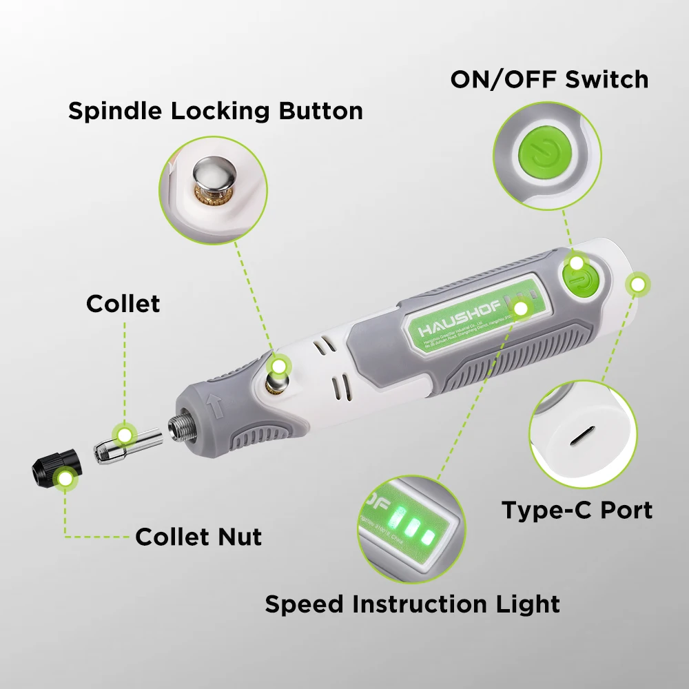 HAUSHOF 3.6V Cordless Electric Rotary Tool With Charger 3-speed Mini Electric Grinder Machine Polishing Tools & 68 Accessories